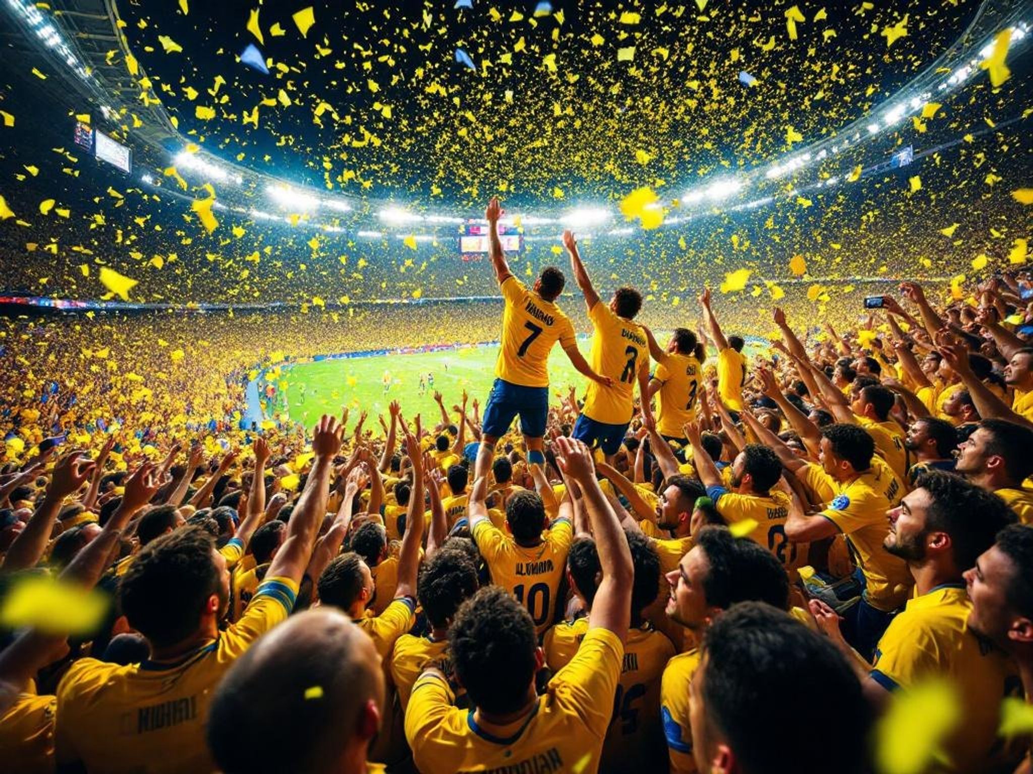 Fans with Colombian flags celebrating